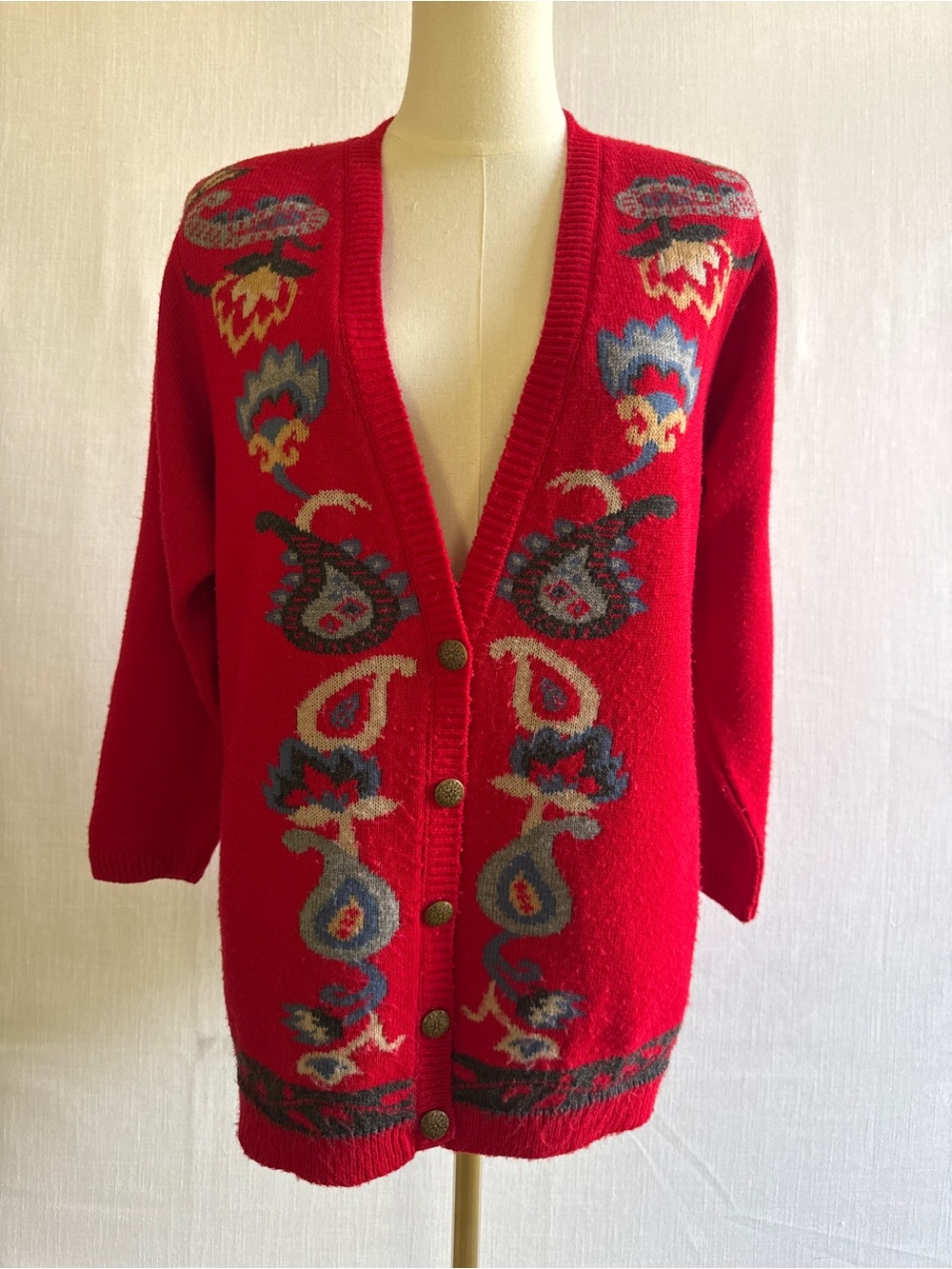 Vintage Alfred Dunner Red Paisley Floral Cardigan Size L
